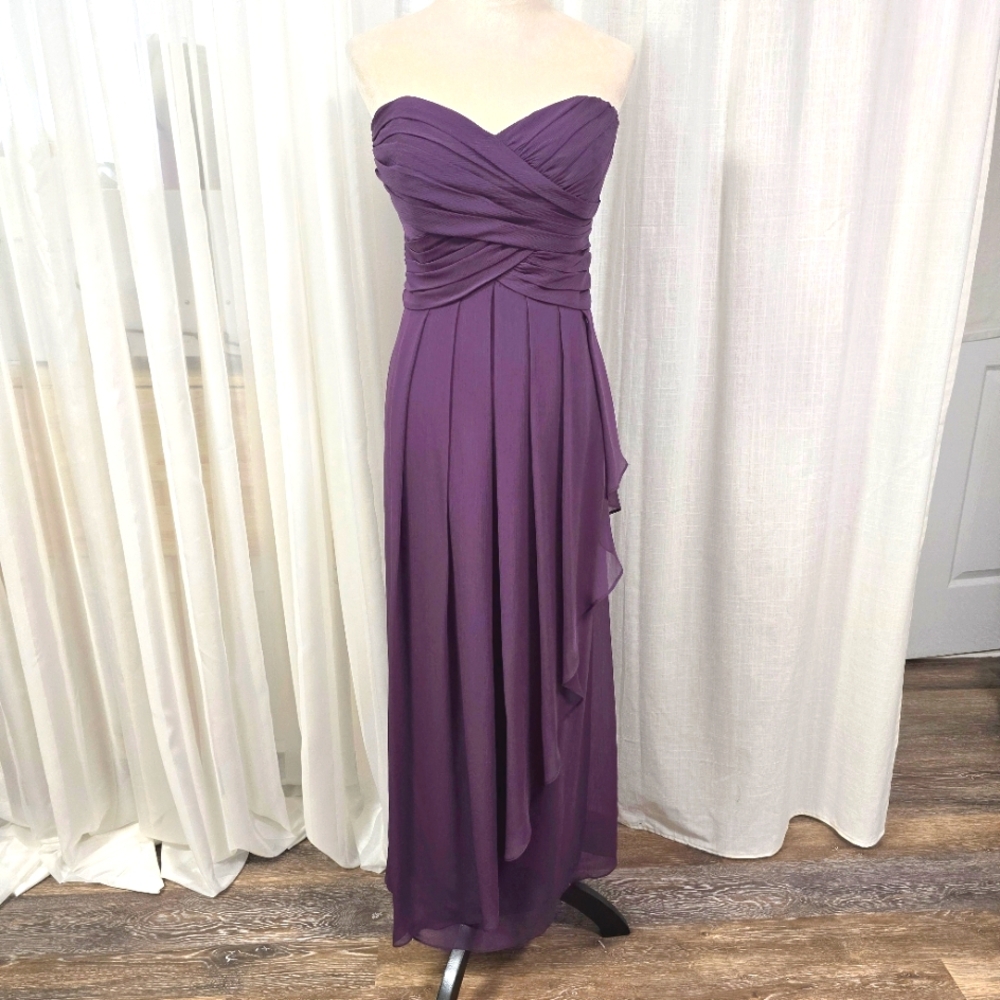 Davids Bridal Plum Purple Bridesmaid‎ Plus Sz 14 Strapless Chiffon Floor Length